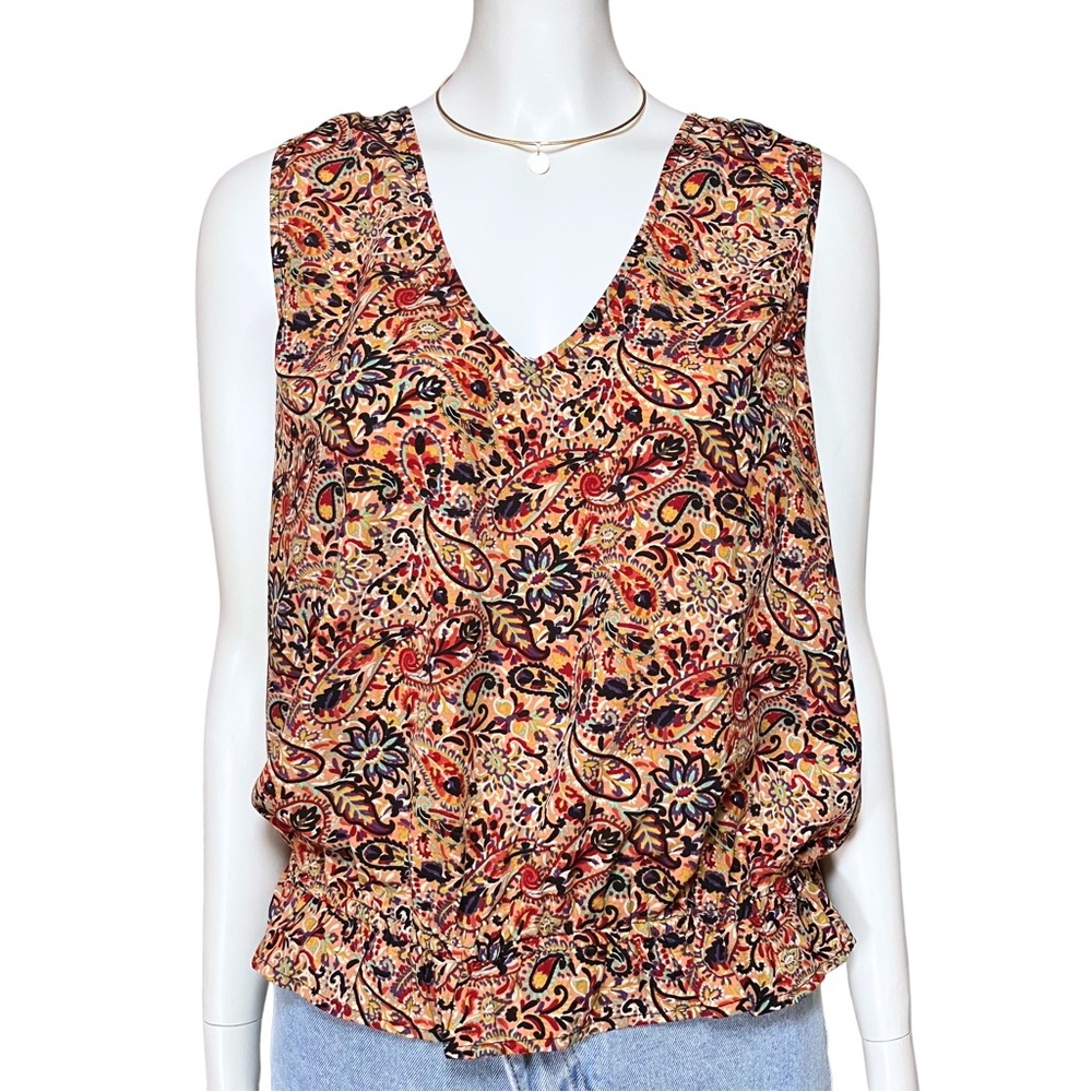 Evereve Multicolor Paisley Boho Sleeveless V Neck Top. Small. Floral Hippie EUC